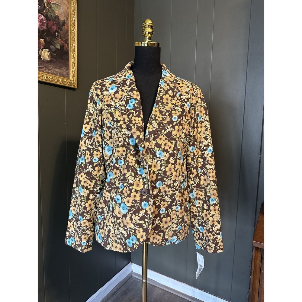 Liz Claiborne First Issue NWT Floral Corduroy Blazer Womens L‎ Large Cotton